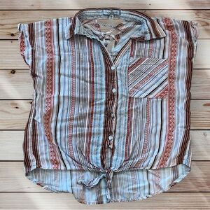 Crave Fame By Almost Famous Multicolor Striped Button-Down Tie Shirt Large L